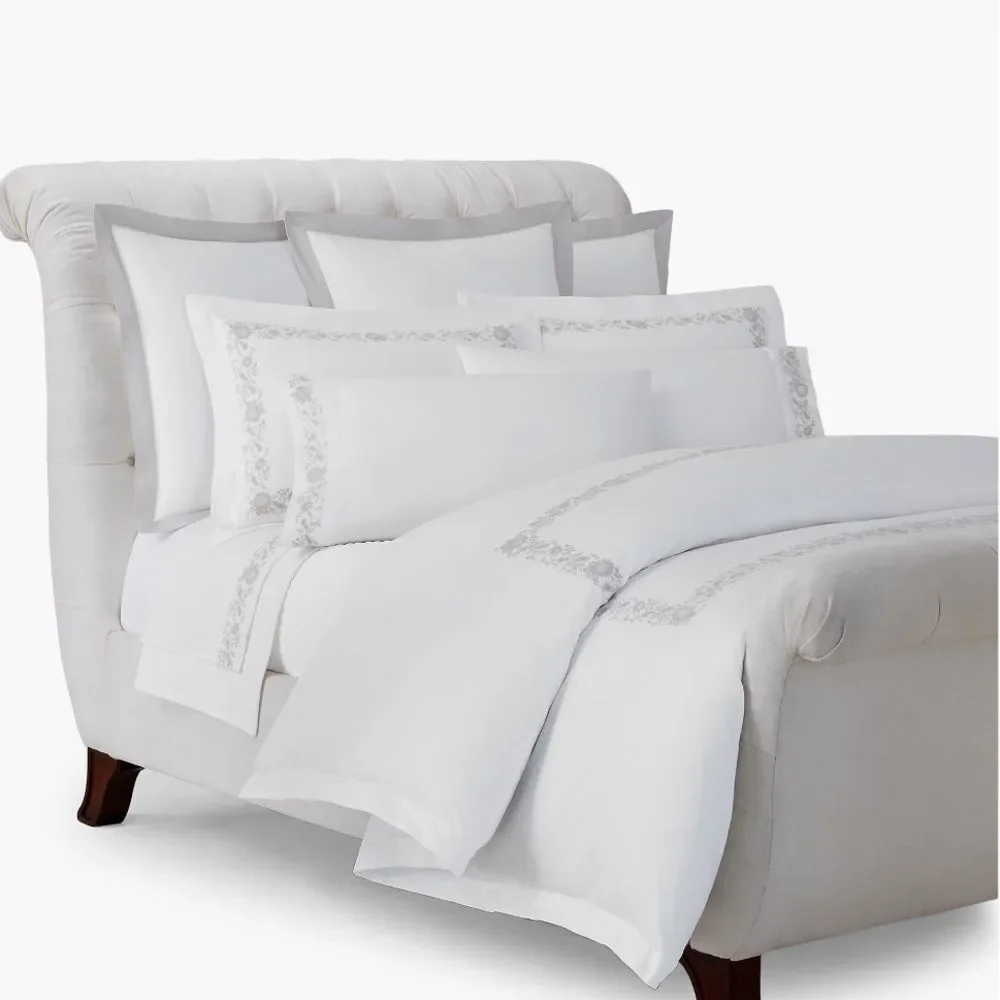 Ralph Lauren Eloise Embroidery Organic Cotton Duvet, Platinum Full-Queen